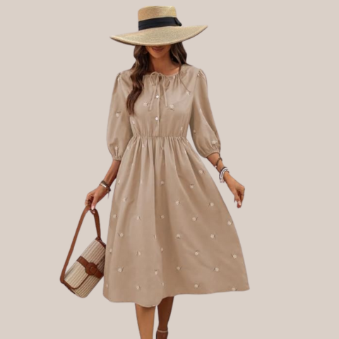 Women's Casual Embroided Dress Mid-Length Maxi Dress